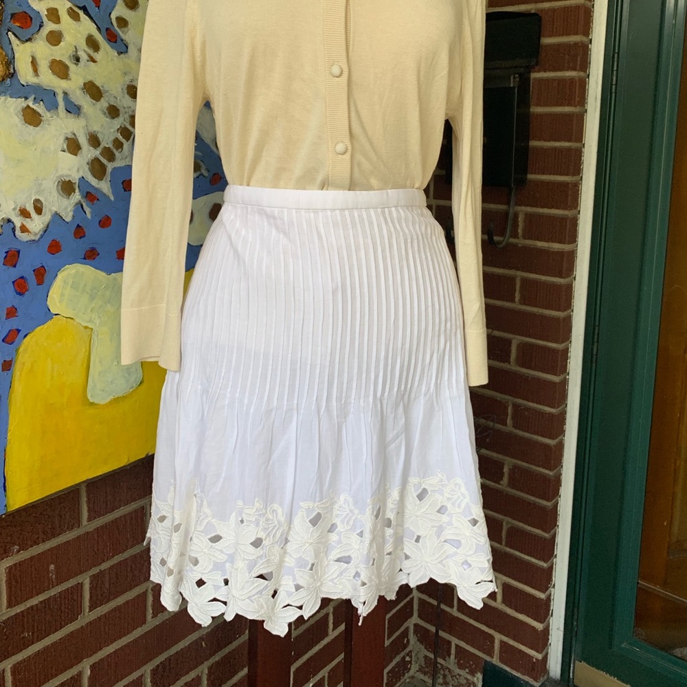 J. Crew White Floral Lace & Pleated Skirt